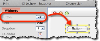 Drag a widget from the left toolbar onto the canvas