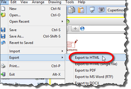 HTML export from File Export menu