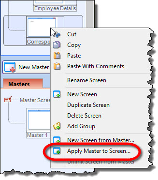Apply master to a screen