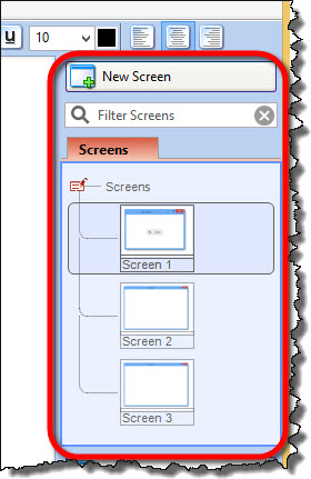 Screen tree panel