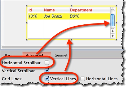Adding scrollbars and gridlines to the table