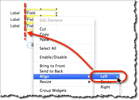 Align selected widgets from the right-click menu